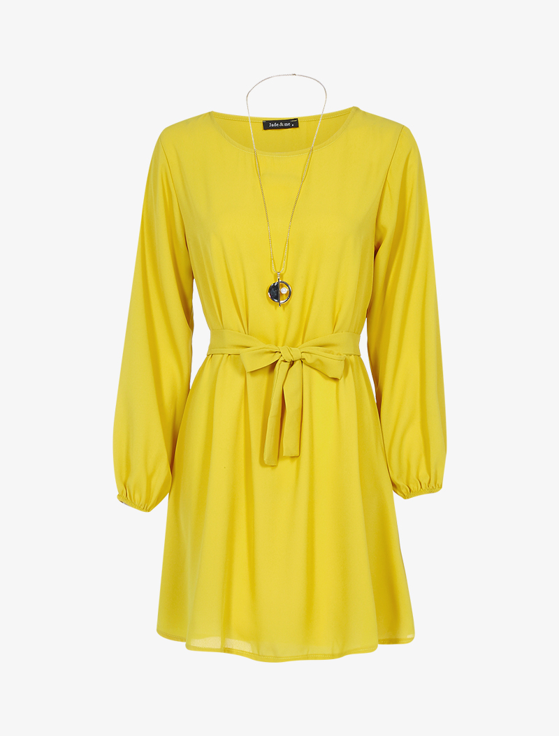 robe fluide avec sautoir - jaune - femme -