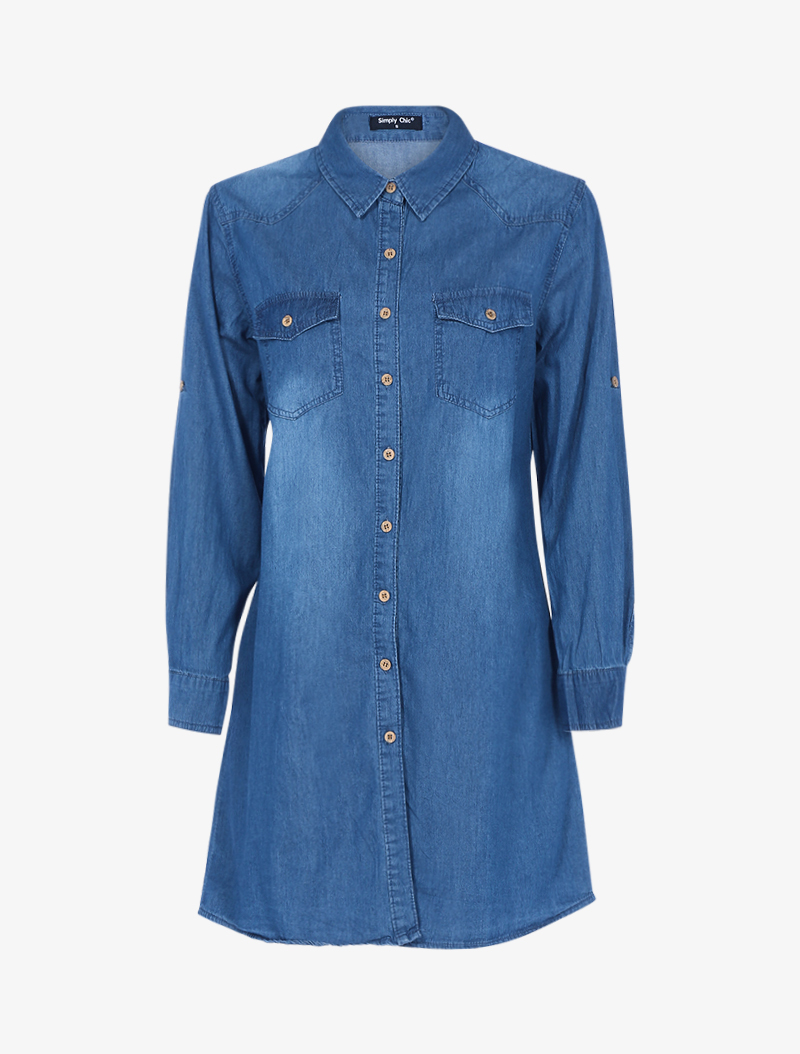 chemise longue en jean - bleu - femme -