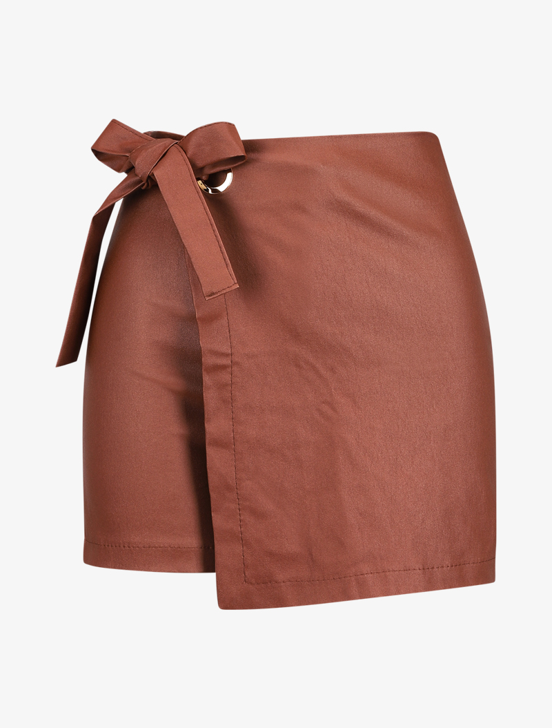 short style jupe portefeuille en simili - marron - femme -