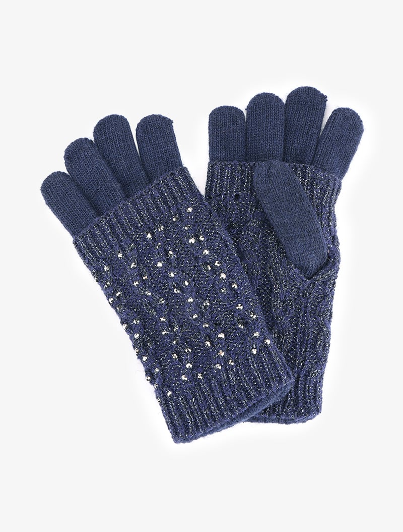gants �� mitaines amovibles strass��es - marine - femme -