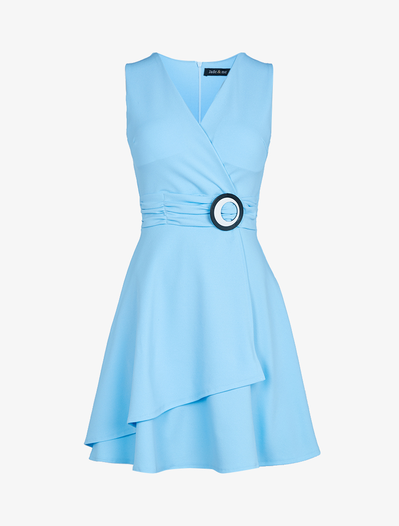 robe patineuse �� boucle contrastante - bleu ciel - femme -