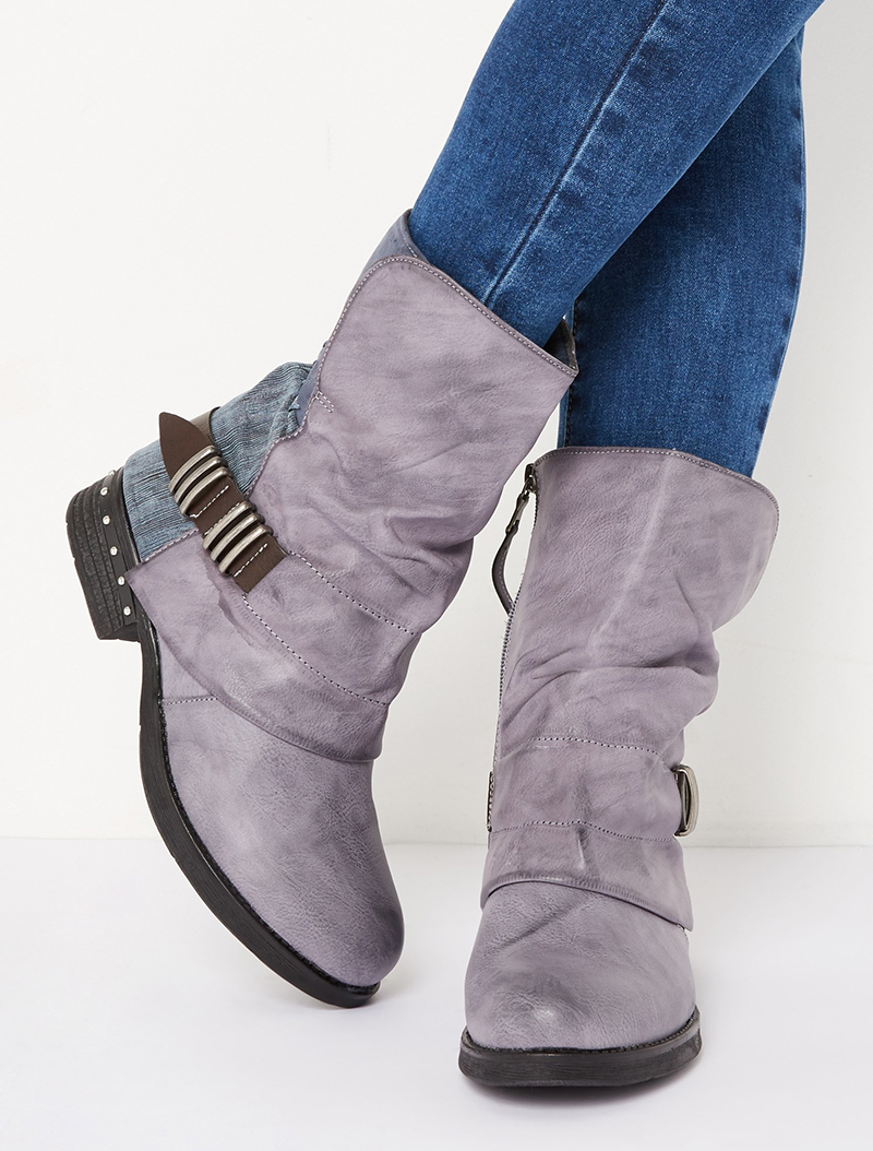 boots hautes sangl��es - bleu gris - femme -