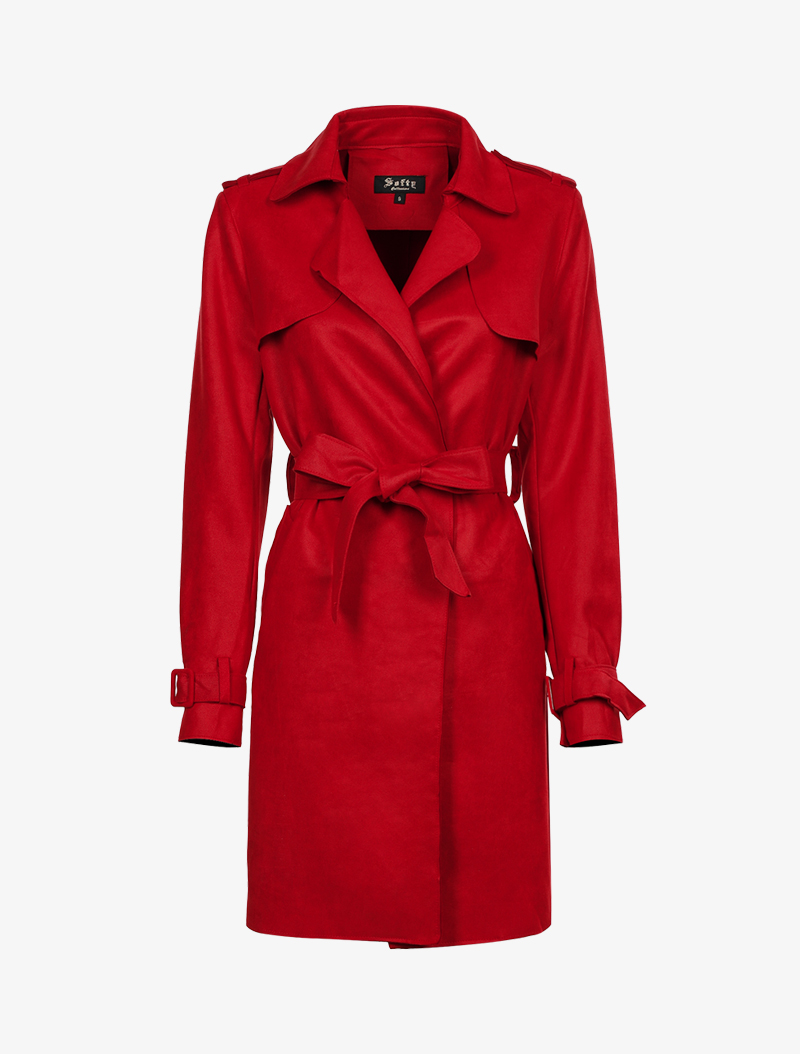 veste style trench coat en su��dine - rouge - femme -