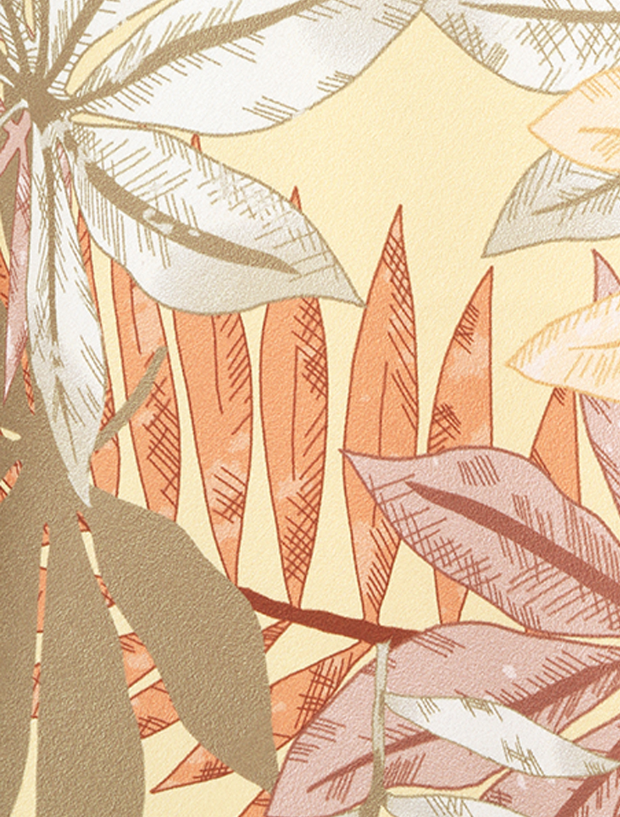 Caraco satiné à imprimé feuilles tropicales - jaune pâle