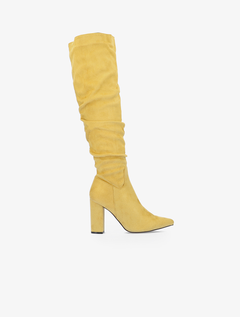bottes pointues pliss��es en su��dine - moutarde - femme -