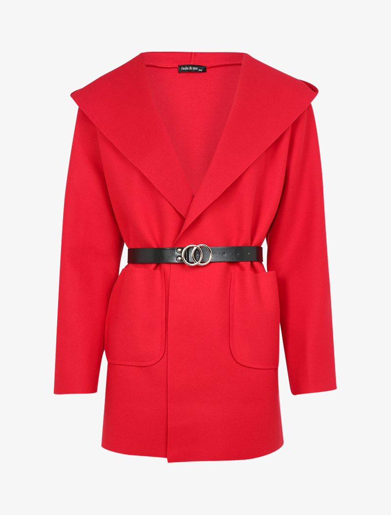 manteau �� capuche et ceinture simili - rouge - femme -