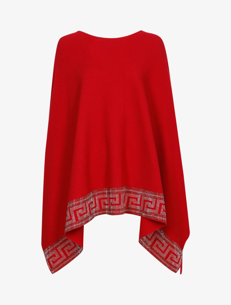 poncho �� bords strass��s - rouge - femme -