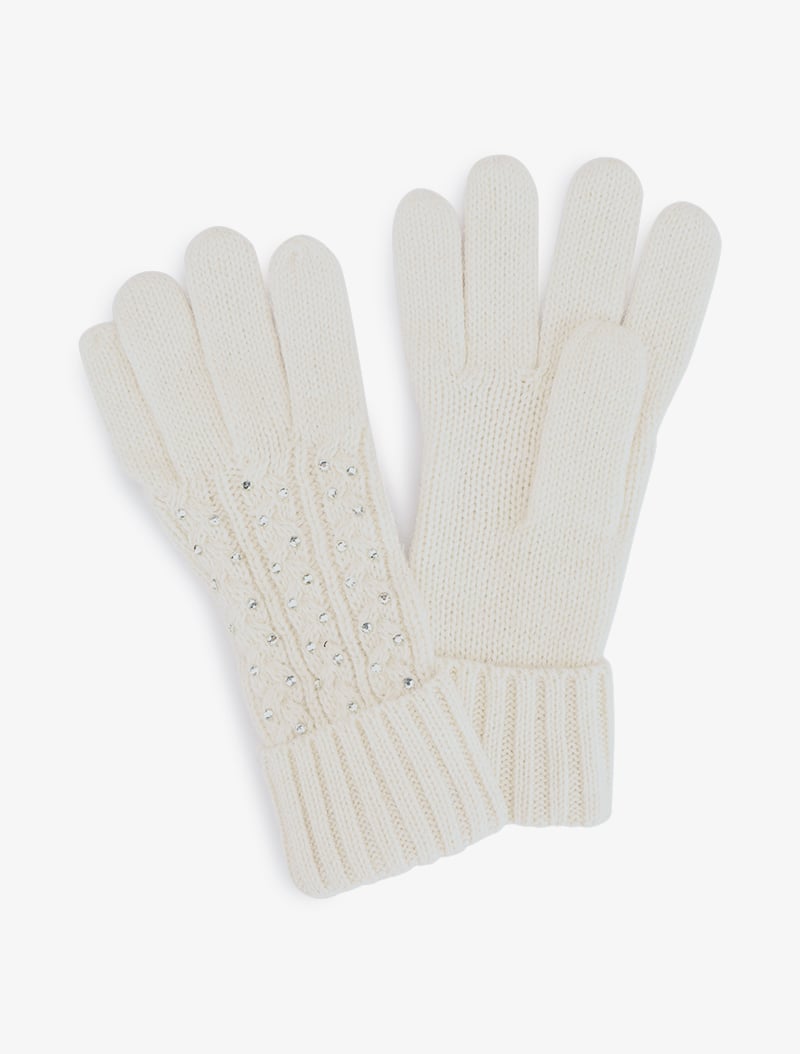 gants en maille strass��s - beige - femme -