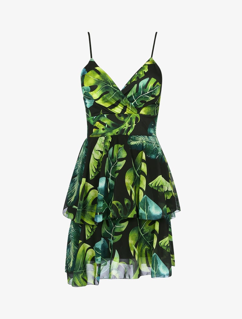robe volant��e �� imprim�� tropical - noir/vert - femme -