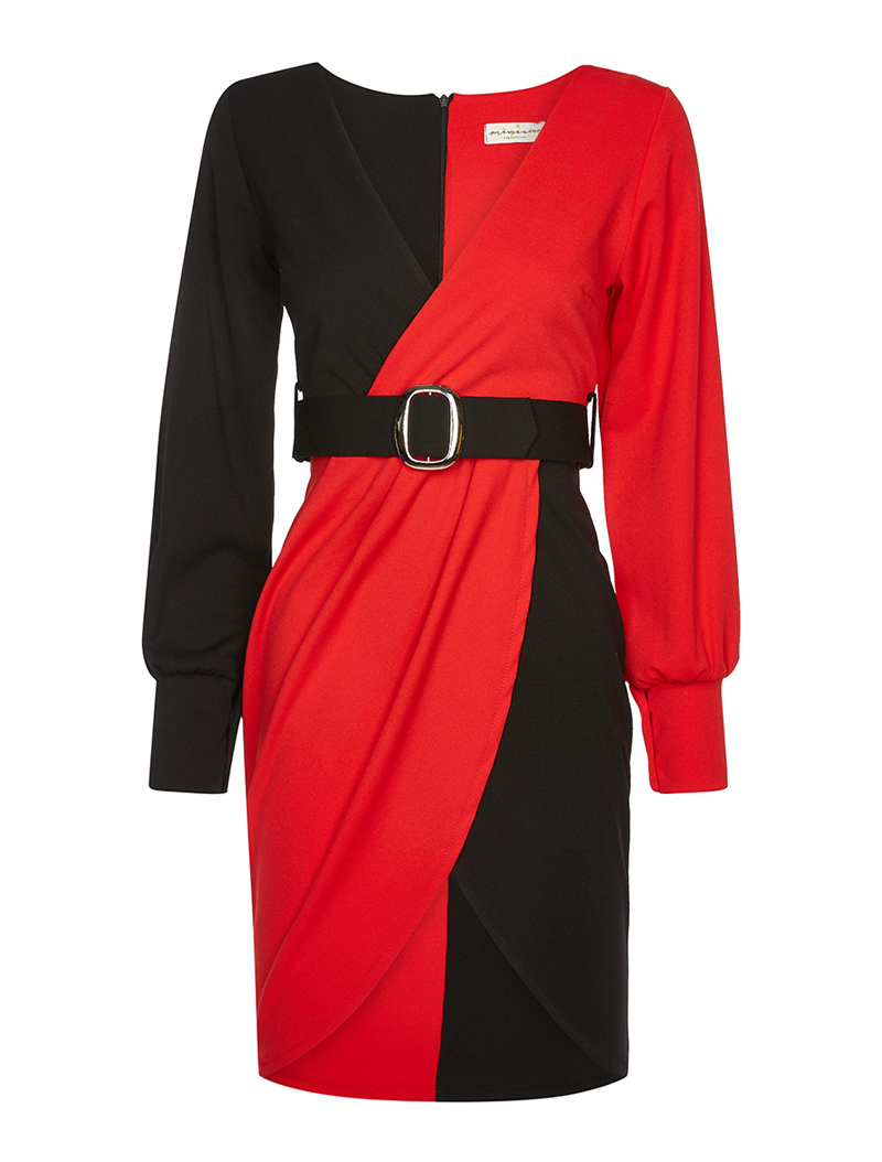 robe portefeuille bicolore - noir/rouge - femme -