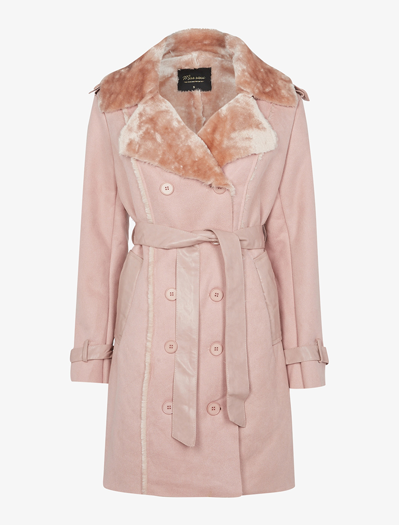 manteau style trench coat �� d��tails simili - rose - femme -