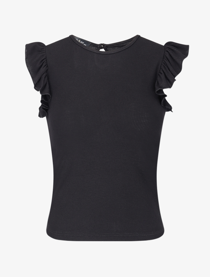 crop t-shirt c��tel�� �� manches volant��es - noir - femme -
