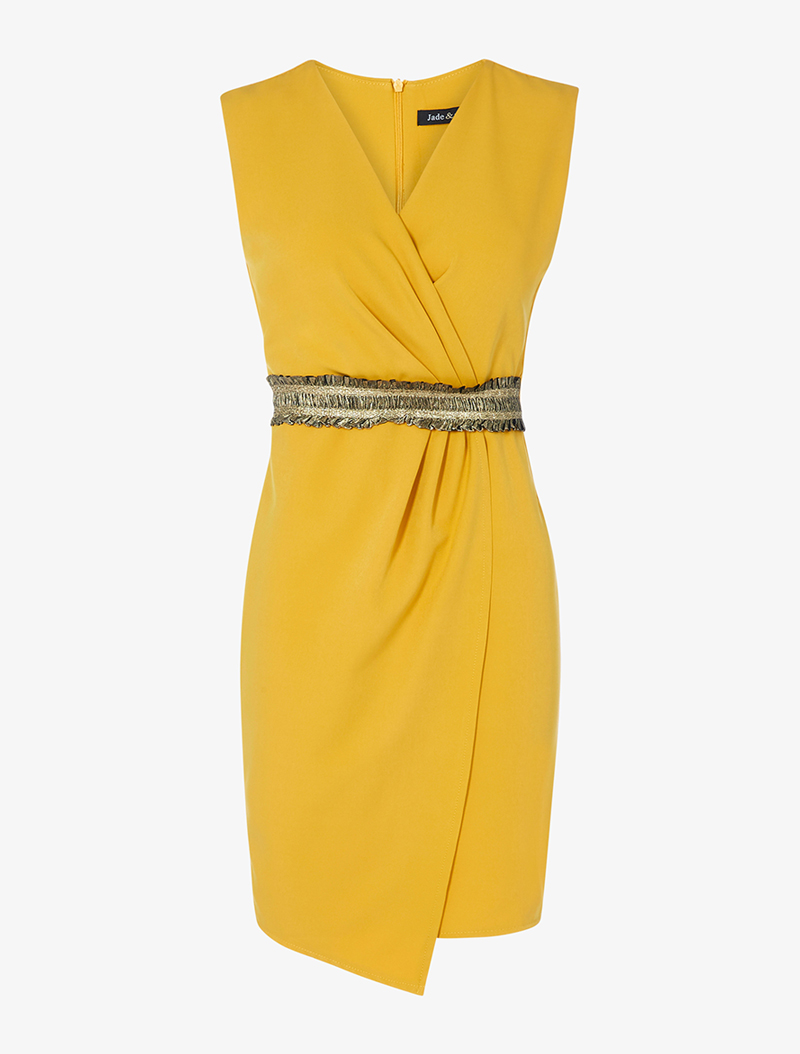 robe portefeuille taille fronc��e - jaune safran - femme -