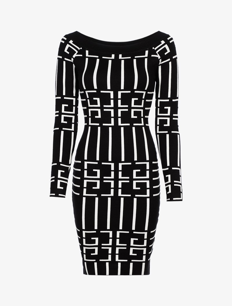 robe pull �� imprim�� graphique - noir/blanc - femme -