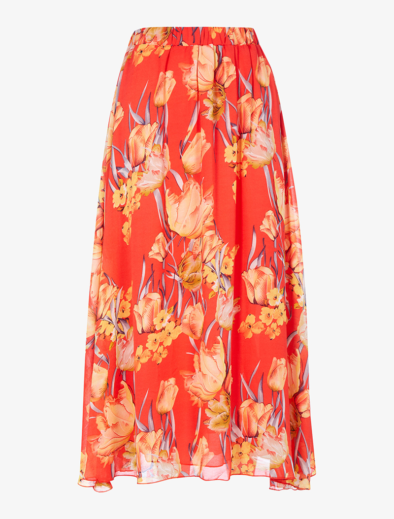 jupe longue transparente �� imprim�� floral - corail - femme -