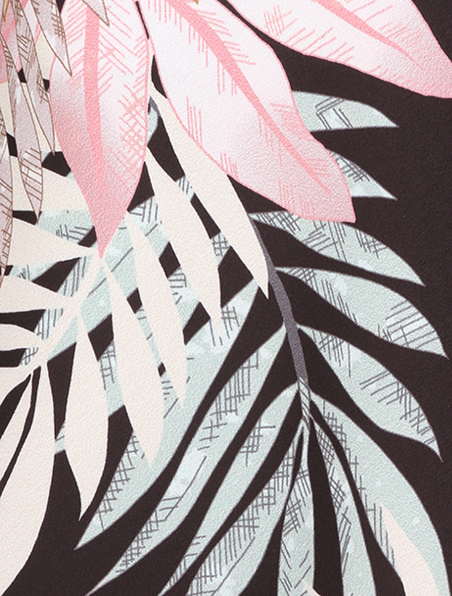 Caraco satiné à imprimé feuilles tropicales - noir