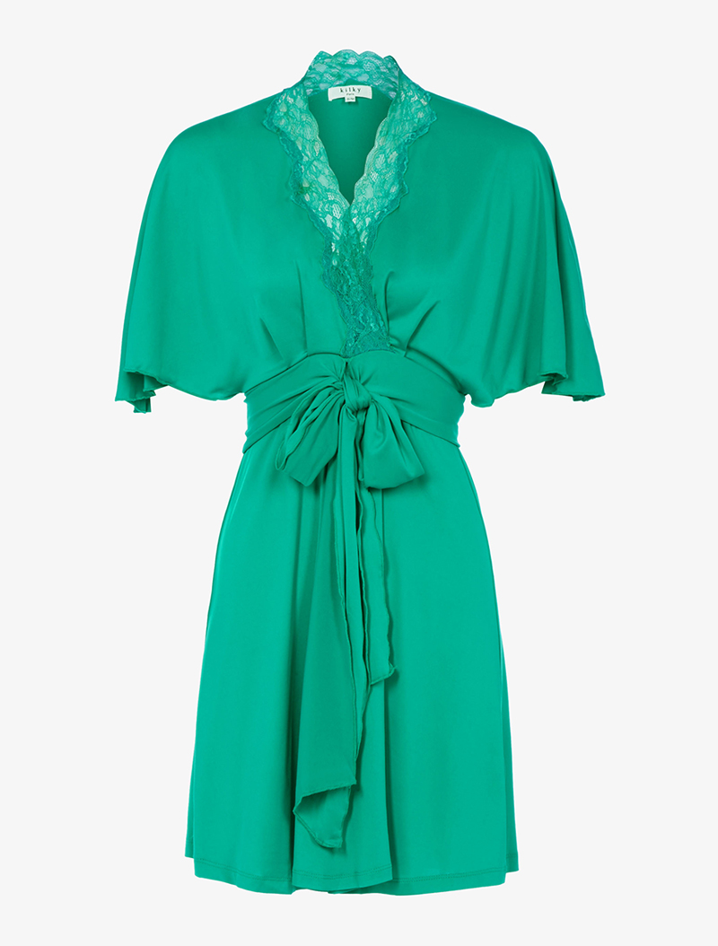 robe fluide �� encolure dentelle - vert - femme -