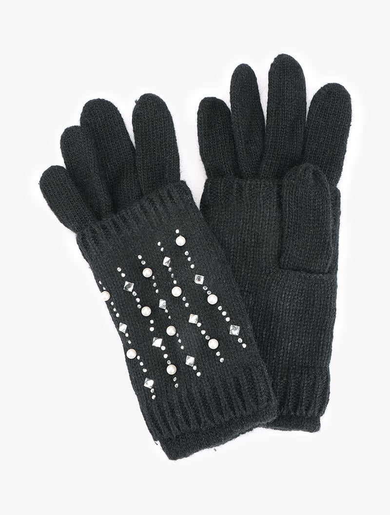 gants �� mitaines amovibles orn��es de perles et strass - noir - femme -