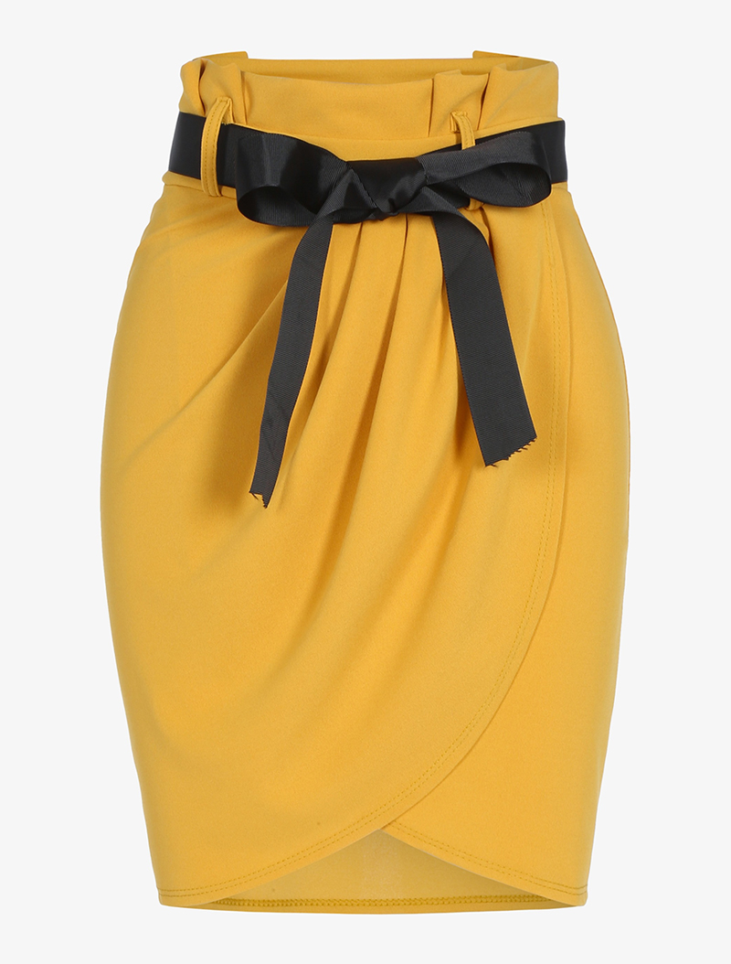jupe portefeuille ceintur��e - jaune - femme -