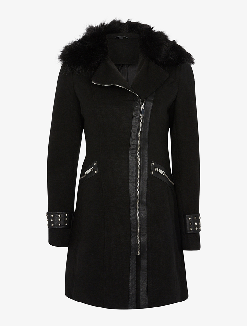 manteau �� d��tails simili et clous - noir - femme -