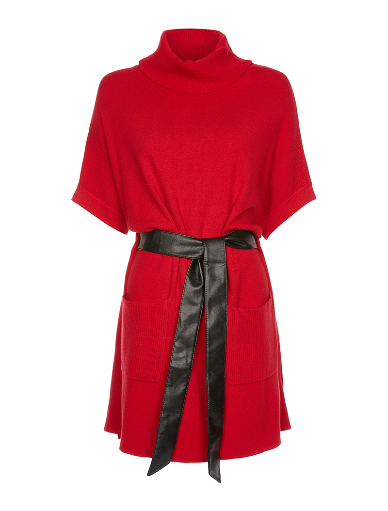 robe-pull ample �� col roul�� - rouge - femme -