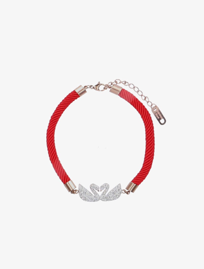 bracelet tissu �� cygnes strass��s - rouge - femme -