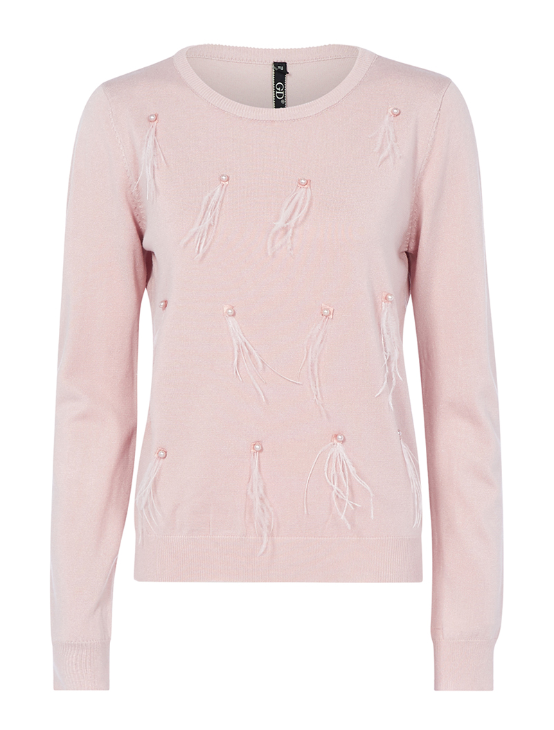 pull empi��cements plumes - rose - femme -