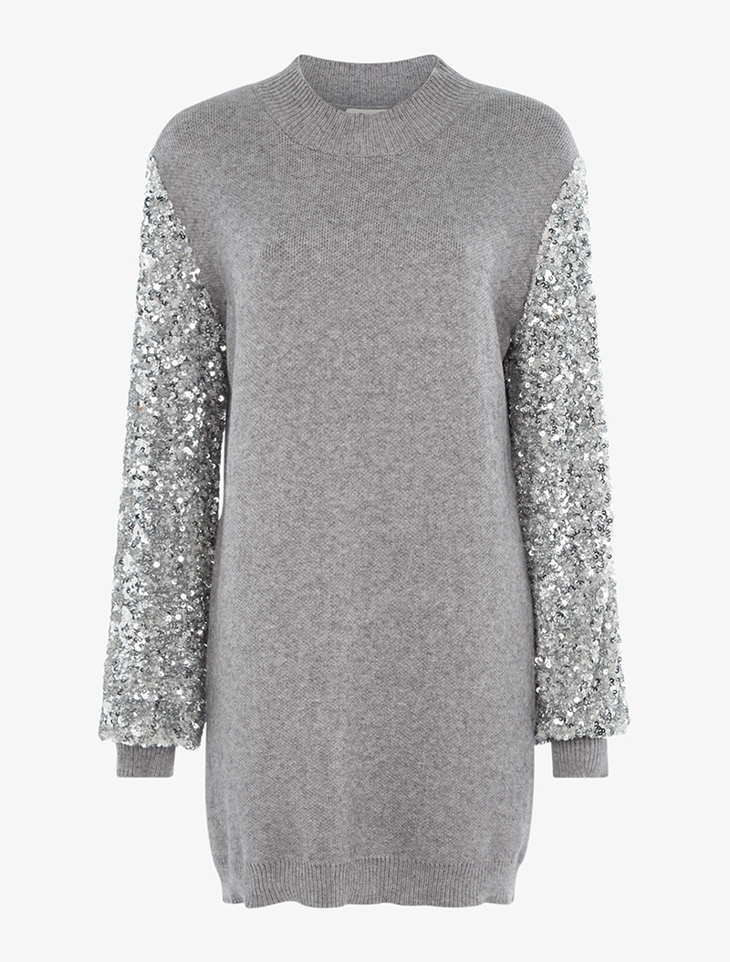 pull long �� manches ballons �� sequins - gris chin�� - femme -