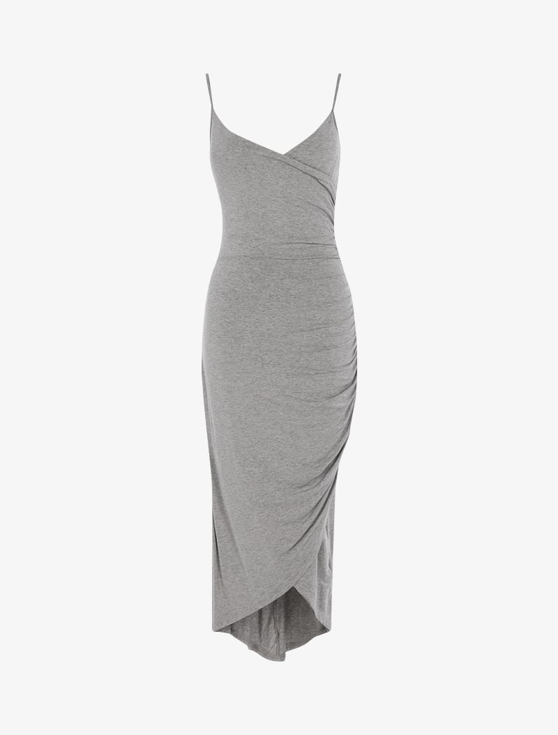robe fluide �� bord asym��trique - gris clair - femme -