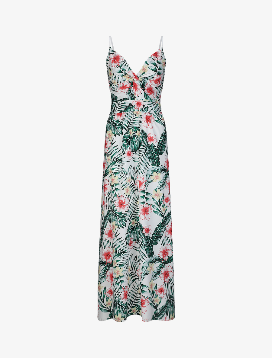 robe longue ��vas��e imprim�� hibiscus col �� noeud - femme -