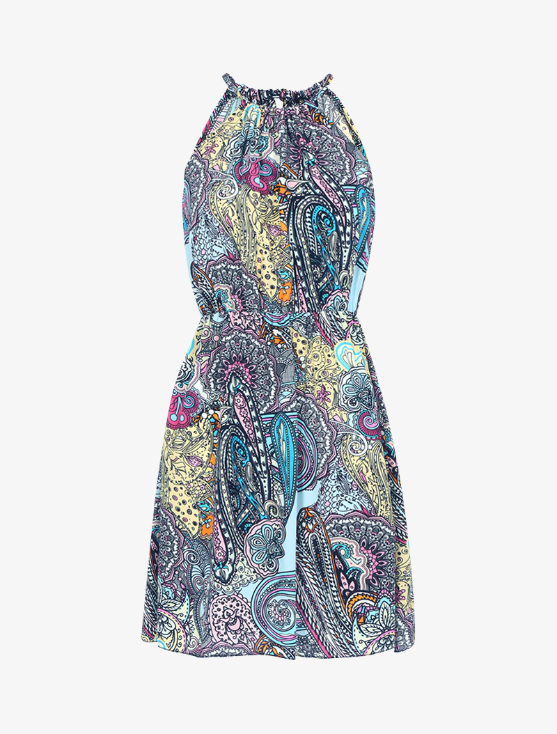 robe �� imprim�� baroque multicolore - bleu - femme -