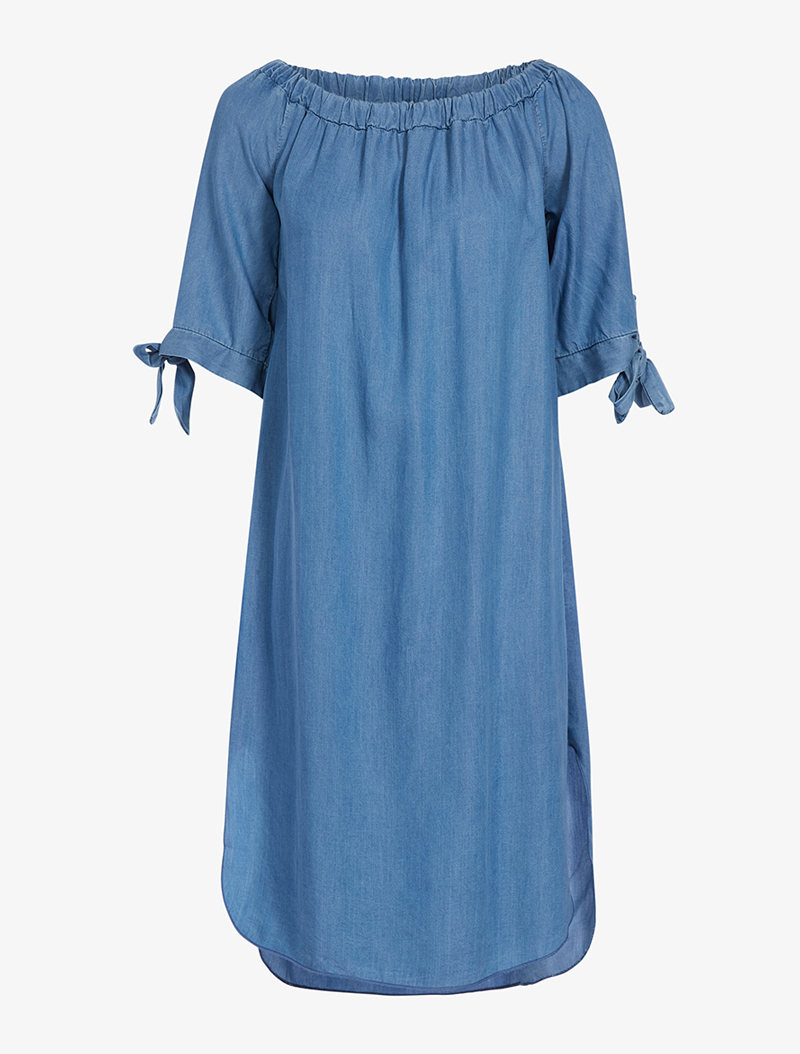 robe longue col bardot en lyocell - denim fonc�� - femme -