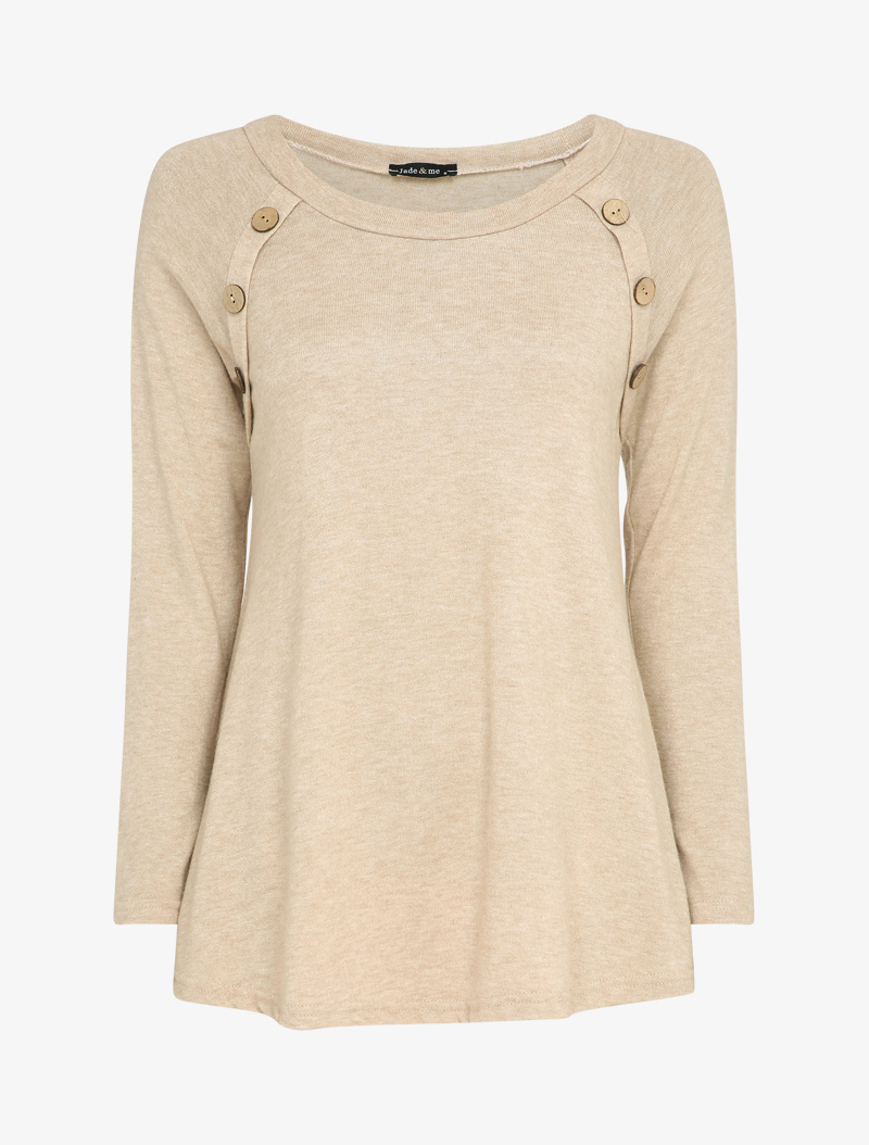 pull long �� manches raglan �� d��tails boutons - beige - femme -