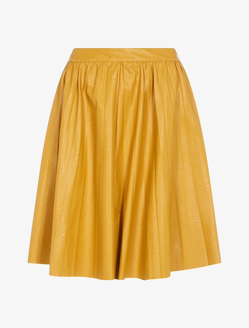 jupe pliss��e en simili �� bord coupe franche - jaune safran - femme -