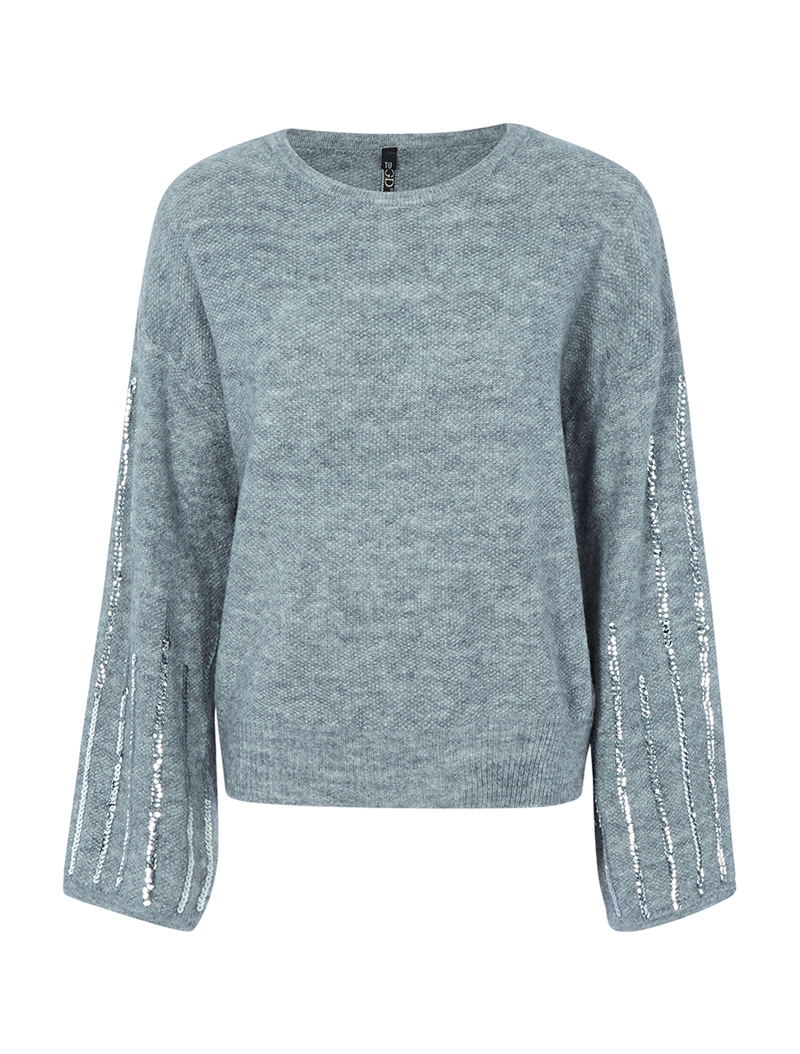 pull manches trompette �� sequins - gris clair chin�� - femme -
