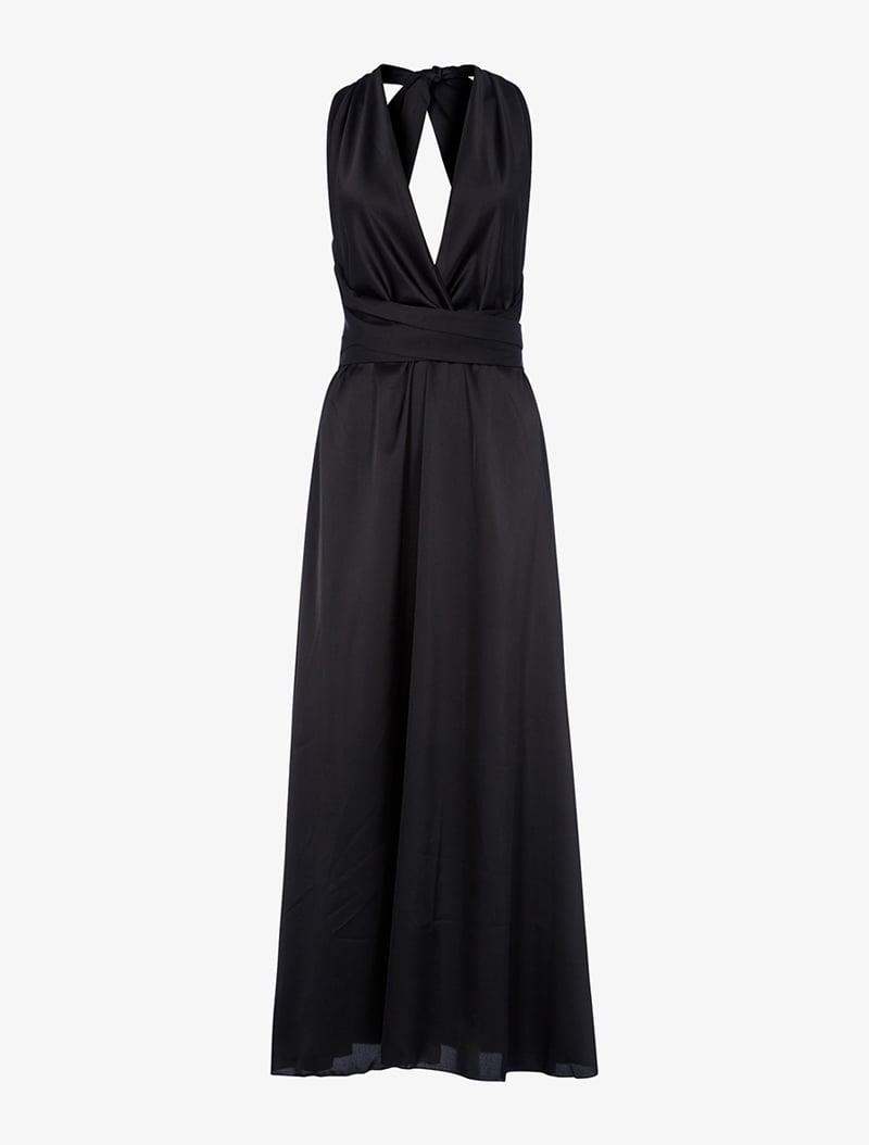 robe de cocktail satin��e �� longues bretelles - noir - femme -