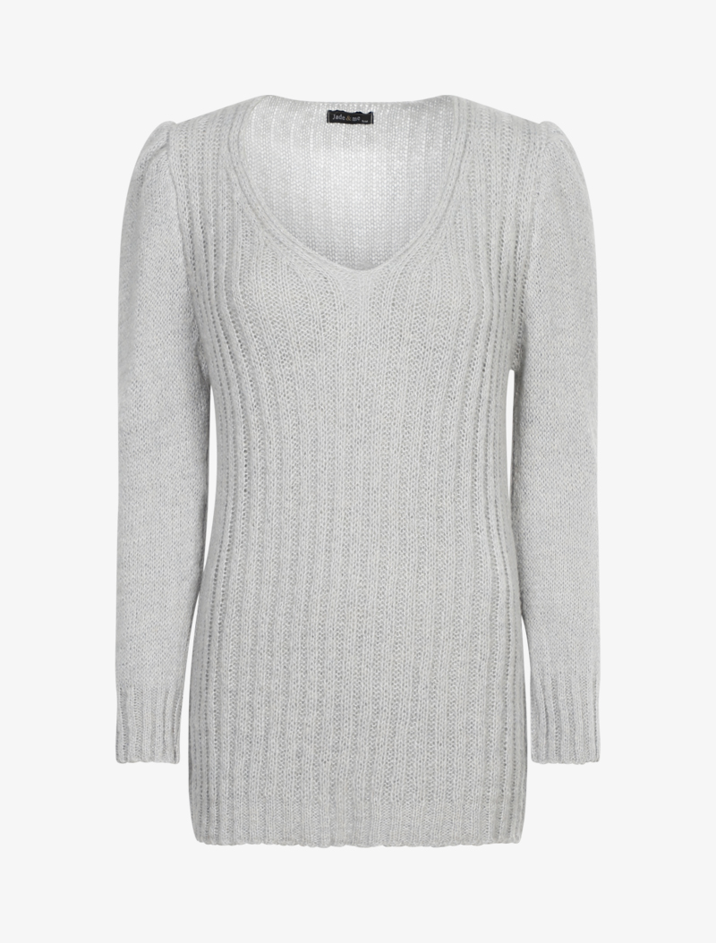 pull long �� manches gigot - gris clair - femme -