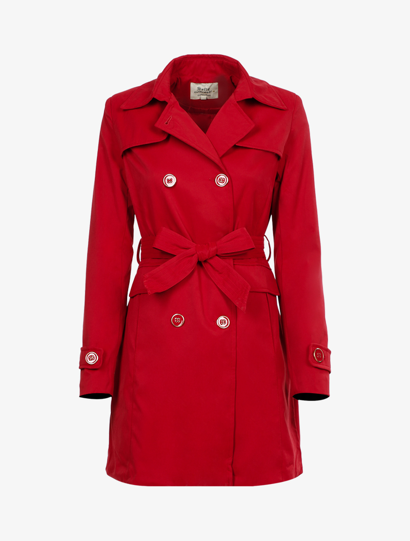 trench coat �� boutons contrastants - rouge - femme -