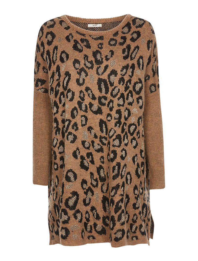 robe-pull ample imprim�� l��opard - taupe - femme -