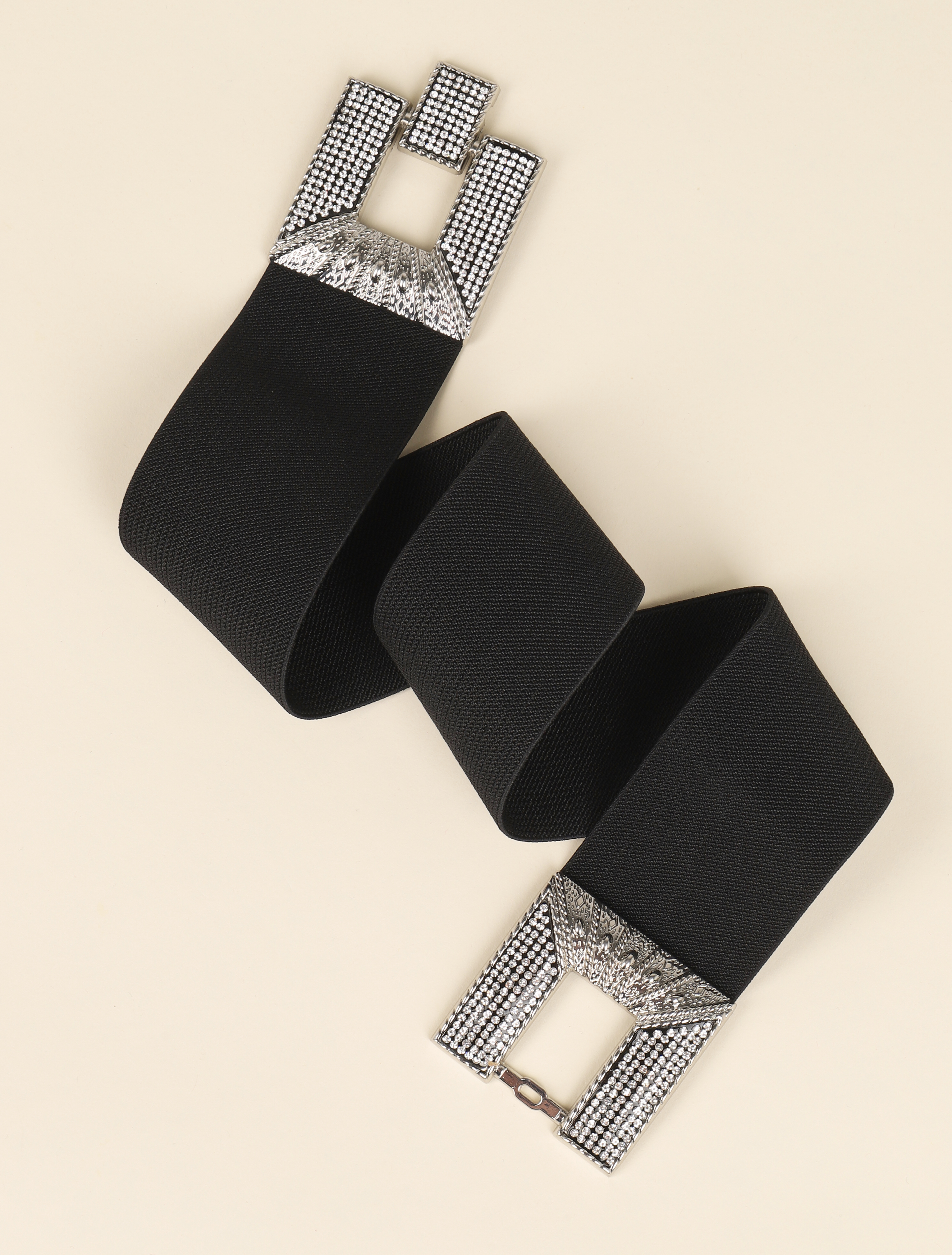 ceinture stretch �� boucles rectangulaires textur��es �� strass - noir/argent��e - femme -