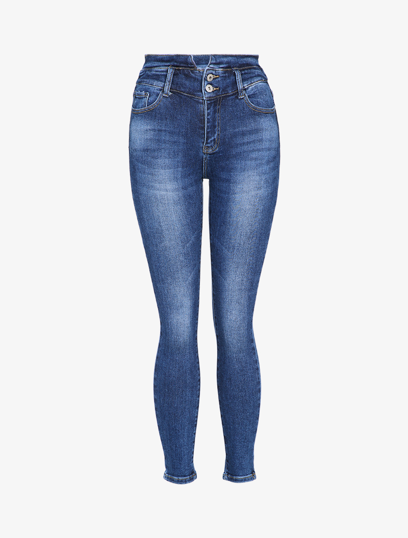 jean skinny �� taille haute stylis��e - bleu denim - femme -